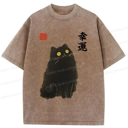 Tokyo-Tiger Lucky Black Cat Washed T-Shirt