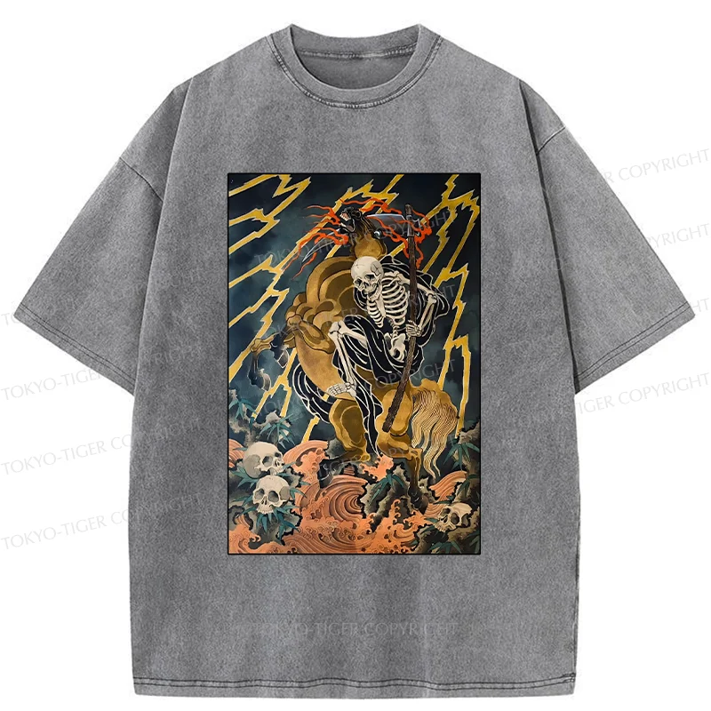 Tokyo-Tiger Ukiyo-e Death God Washed T-Shirt