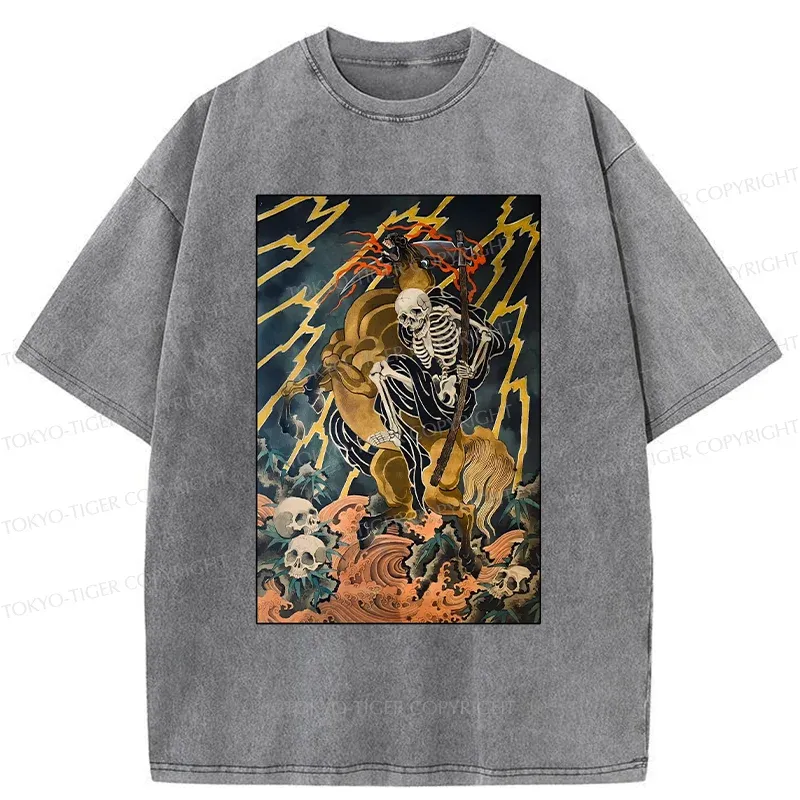 Tokyo-Tiger Ukiyo-e Death God Washed T-Shirt