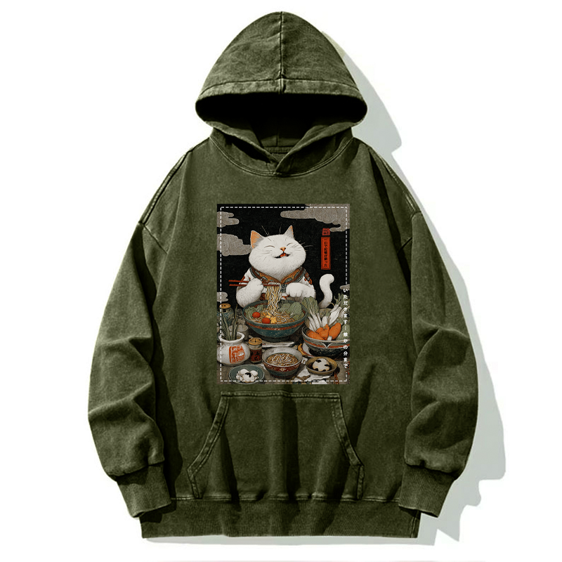 Tokyo-Tiger The Ramen-Loving Cat Washed Hoodie