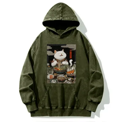 Tokyo-Tiger The Ramen-Loving Cat Washed Hoodie