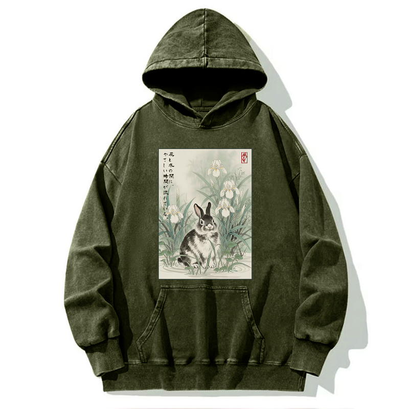 Tokyo-Tiger Little Rabbit Beneath the Blooming Irises Washed Hoodie