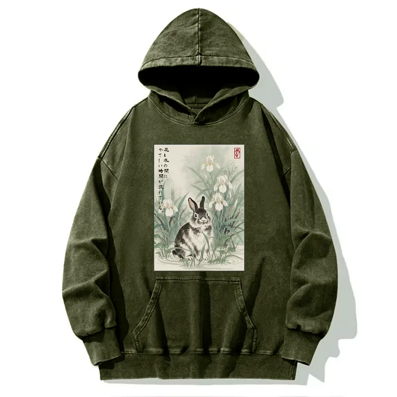 Tokyo-Tiger Little Rabbit Beneath the Blooming Irises Washed Hoodie