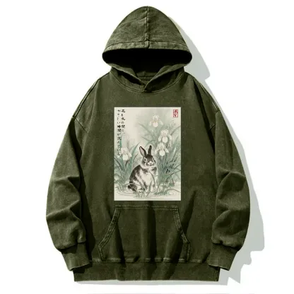 Tokyo-Tiger Little Rabbit Beneath the Blooming Irises Washed Hoodie