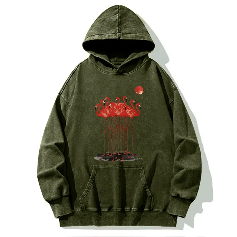 Tokyo-Tiger Flamingos at Dusk Washed Hoodie