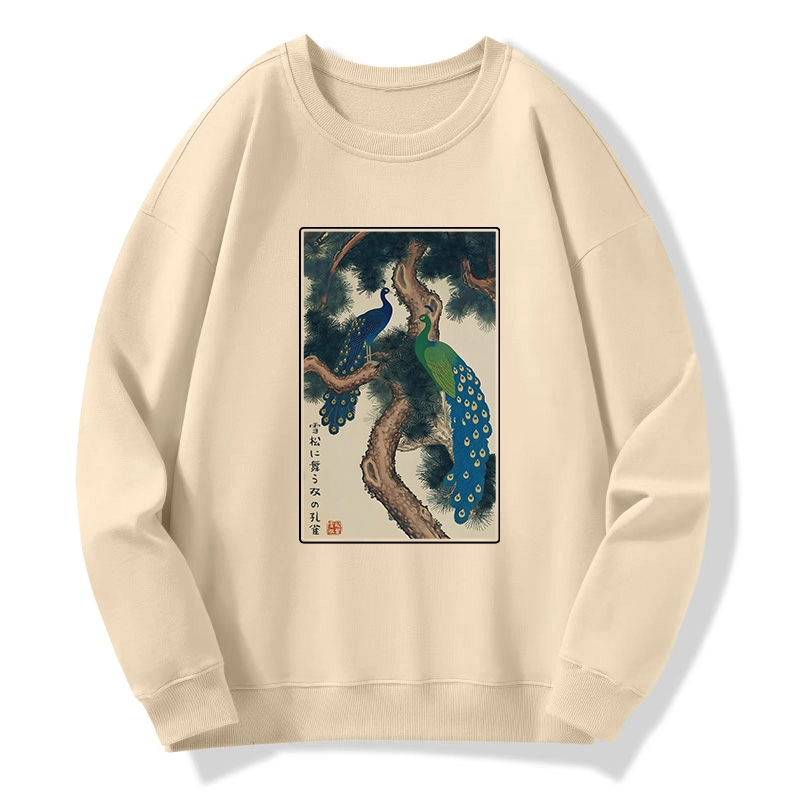 Tokyo-Tiger Peacocks in Snowy Pines Classic Sweatshirt