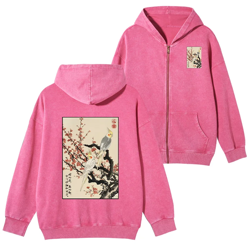Tokyo-Tiger Whispers of Silent Blossoms Washed Zip Hoodie