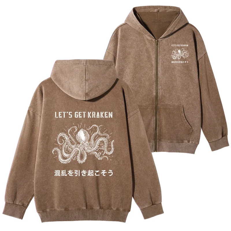 Tokyo-Tiger Funny Octopus：Let’s Get Kraken Washed Zip Hoodie