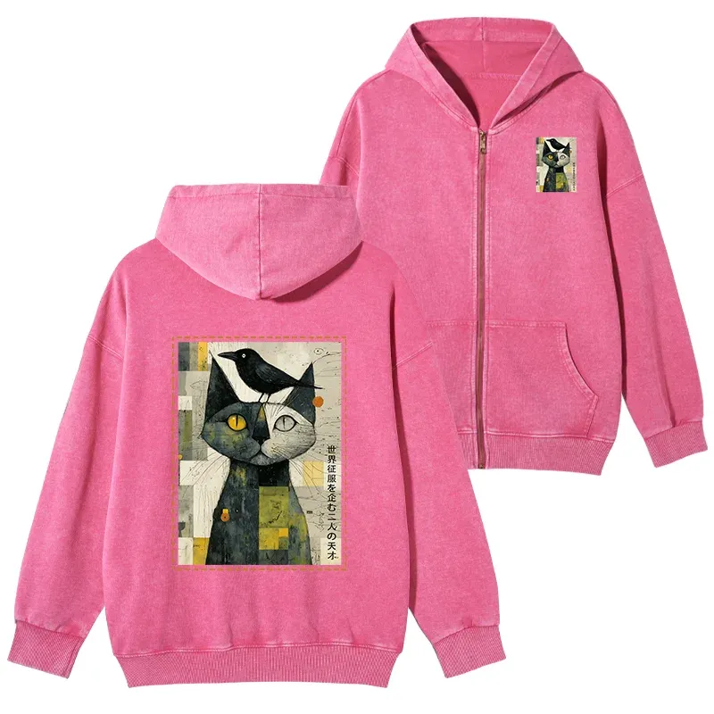 Tokyo-Tiger The Cat And The Crow Are Planning To Rule The World Washed Zip Hoodie