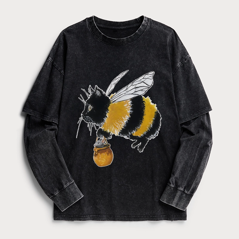 Tokyo-Tiger Catbee Funny Washed Double Layer T-Shirt