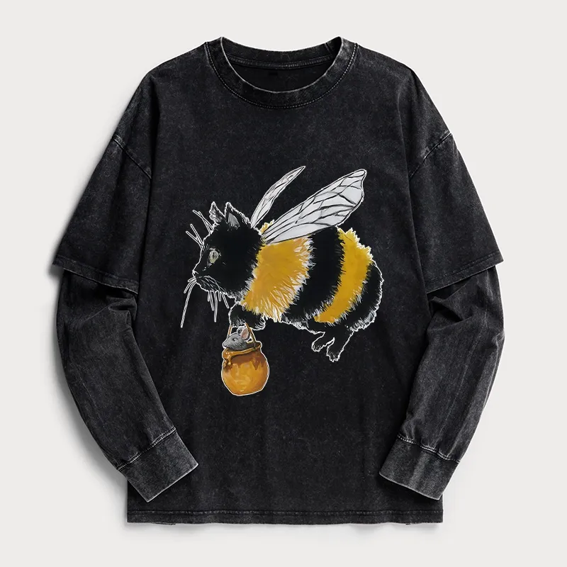 Tokyo-Tiger Catbee Funny Washed Double Layer T-Shirt