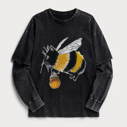 Tokyo-Tiger Catbee Funny Washed Double Layer T-Shirt