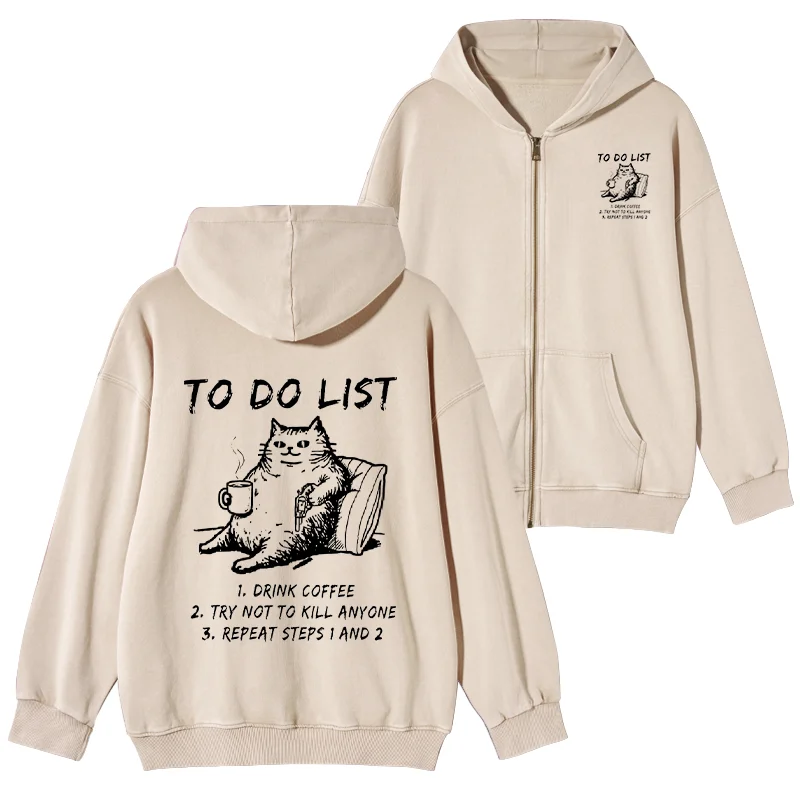 Tokyo-Tiger Cat's To-Do List Washed Zip Hoodie