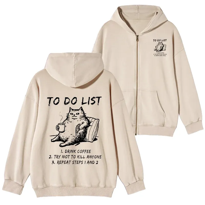 Tokyo-Tiger Cat's To-Do List Washed Zip Hoodie Sale