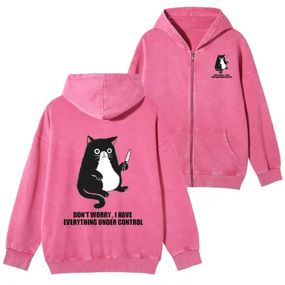 Tokyo-Tiger Cat Said Don't Worry Washed Zip Hoodie