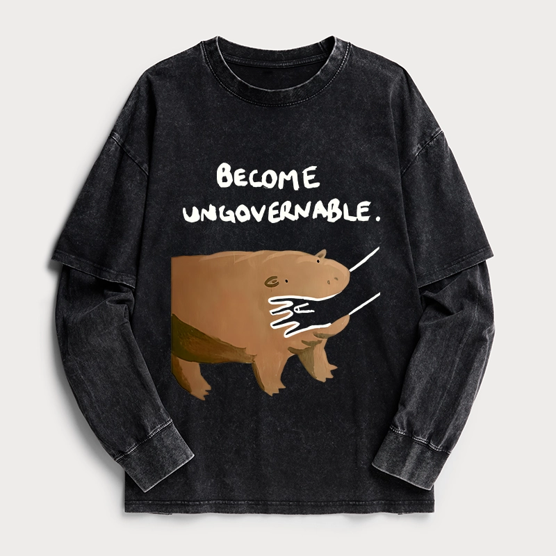 Tokyo-Tiger Moo Deng Bites Someone's Arm Washed Double Layer T-Shirt