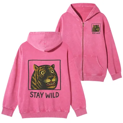 Tokyo-Tiger Silly And Cute Tiger Washed Zip Hoodie