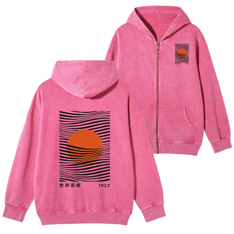 Tokyo-Tiger Minimalist Art Sun Washed Zip Hoodie