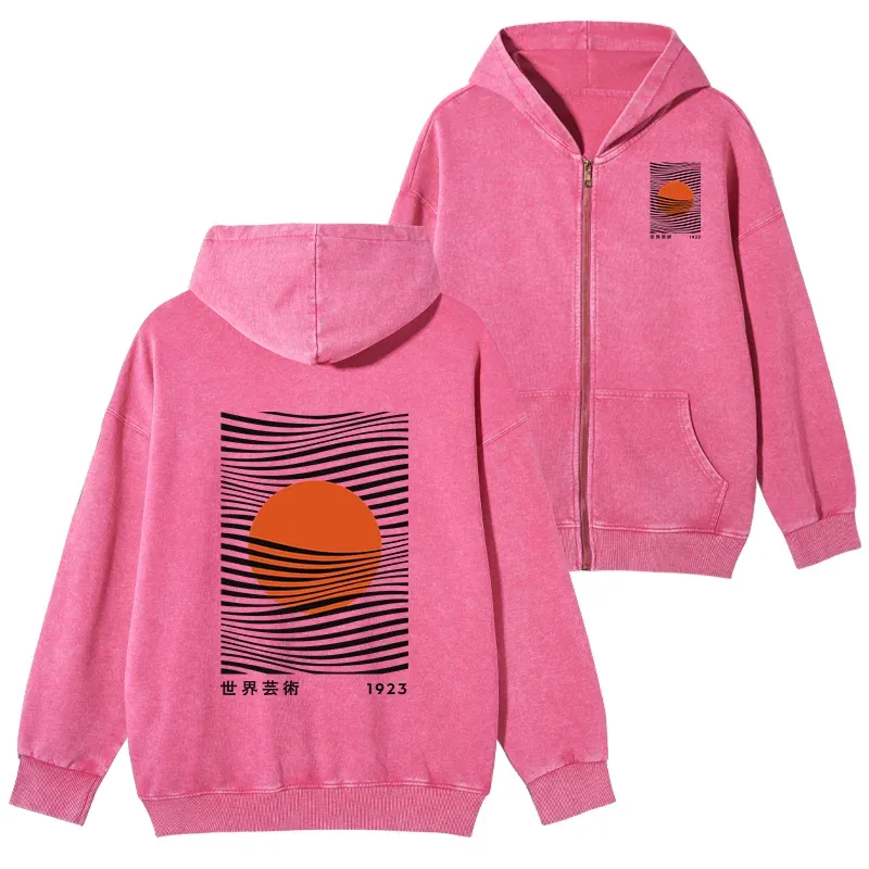 Tokyo-Tiger Minimalist Art Sun Washed Zip Hoodie