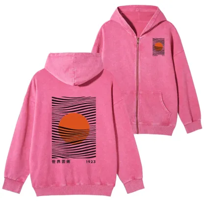 Tokyo-Tiger Minimalist Art Sun Washed Zip Hoodie