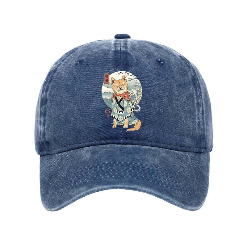 Tokyo-Tiger Samurai Shiba Dog Japanese Washed Cap
