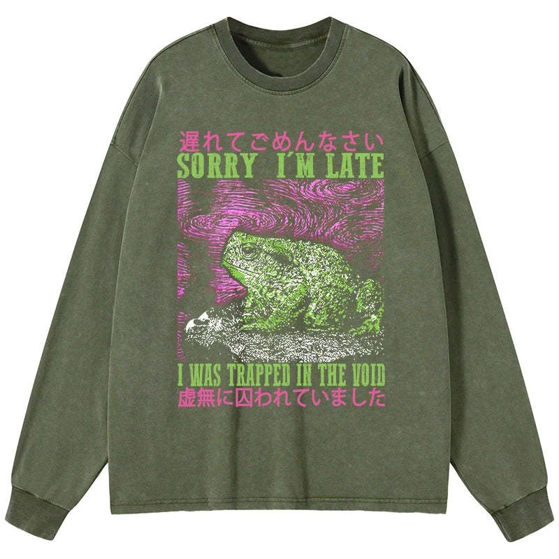 Tokyo-Tiger A Frog In Distress Japanese Washed Long Sleeve T-Shirt-tokyo-tiger