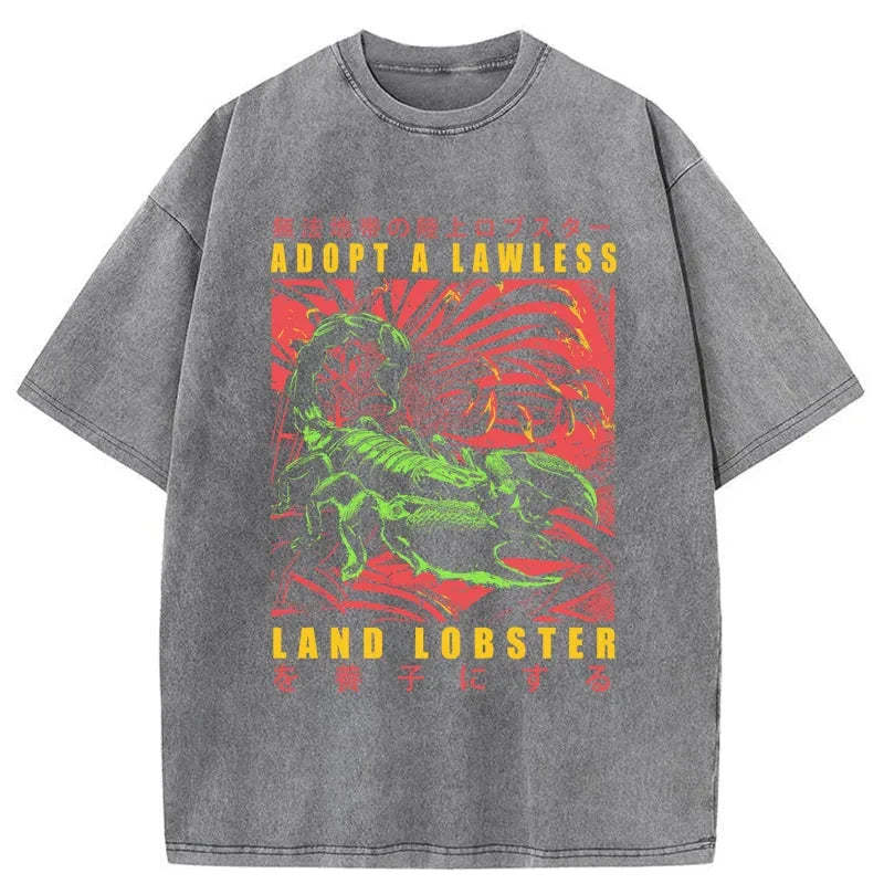 Tokyo-Tiger Adopting A Land Lobster Japanese Washed T-Shirt
