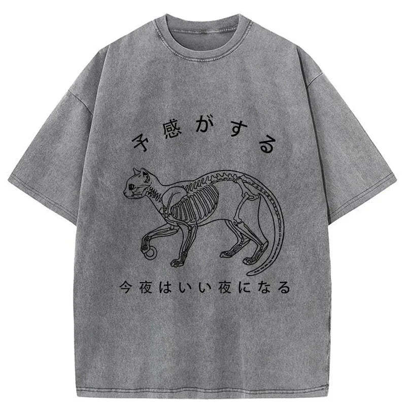 Tokyo-Tiger A Cat Prowling At Night Washed T-Shirt-tokyo-tiger