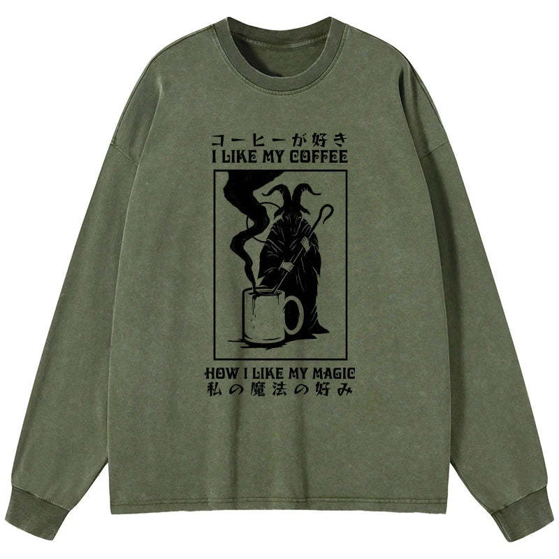 Tokyo-Tiger I Like My Coffee Washed Long Sleeve T-Shirt