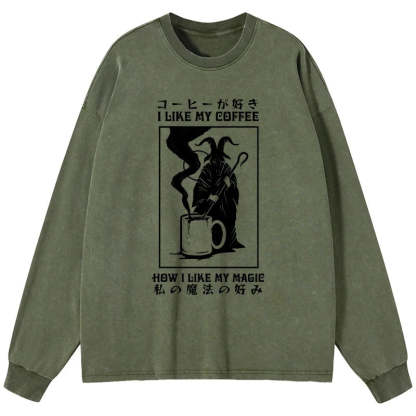 Tokyo-Tiger I Like My Coffee Washed Long Sleeve T-Shirt