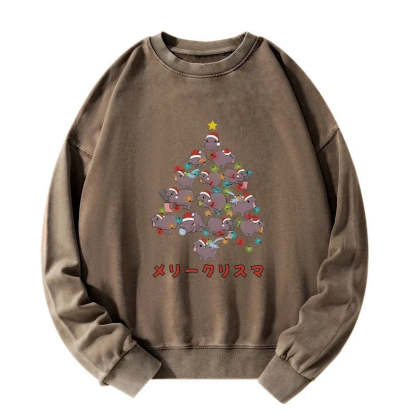 Tokyo-Tiger Moo Deng Christmas Tree Japanese Washed Sweatshirt