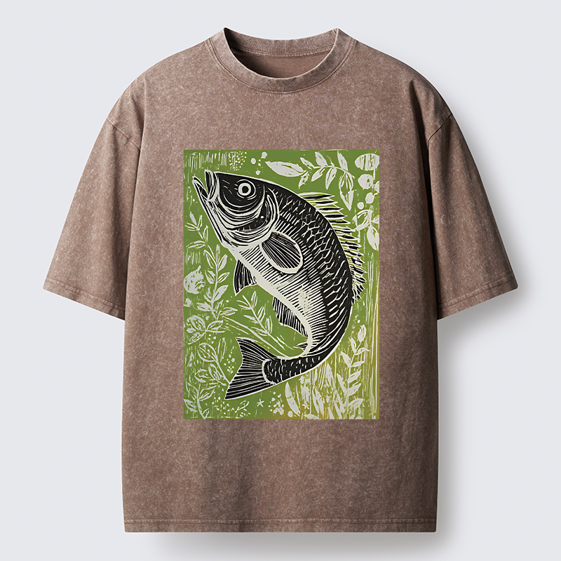 Tokyo-Tiger Japanese Fish Woodblock Washed T-Shirt