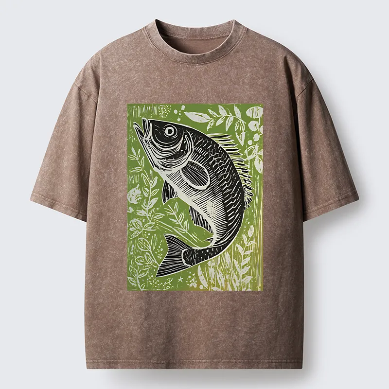 Tokyo-Tiger Japanese Fish Woodblock Washed T-Shirt