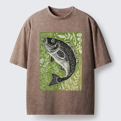 Tokyo-Tiger Japanese Fish Woodblock Washed T-Shirt