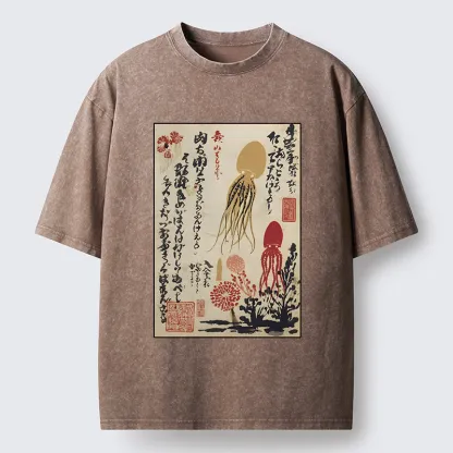Tokyo-Tiger Ink Painting Octopus Ukiyoe Washed T-Shirt