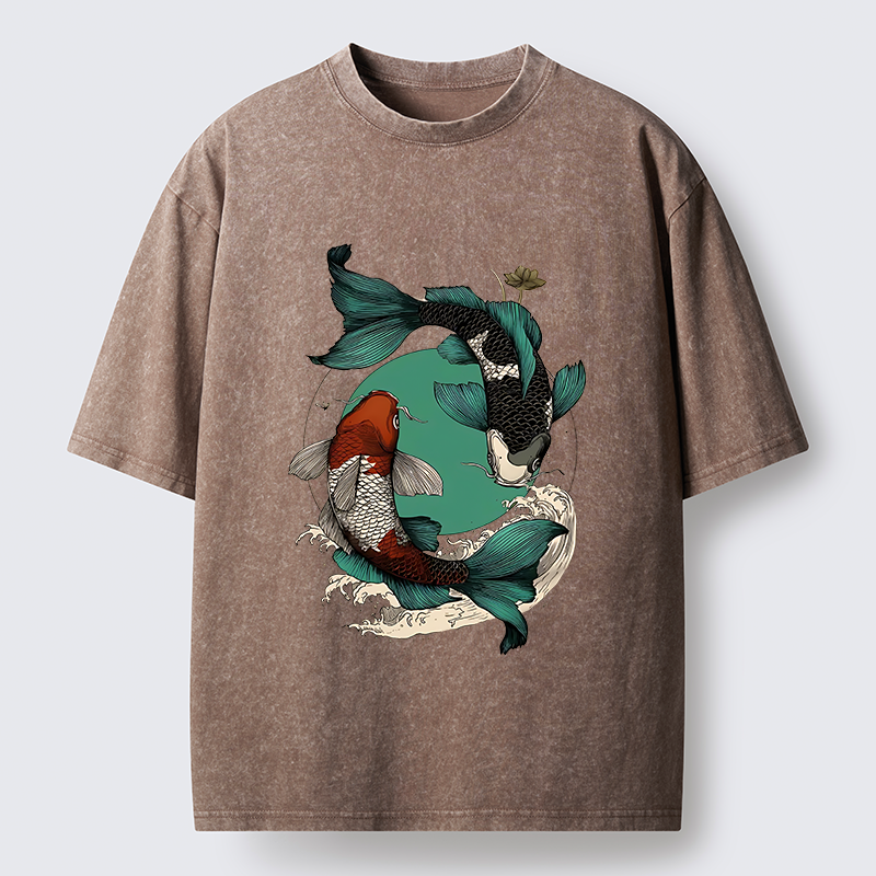 Tokyo-Tiger YinYang Koi Fish Zen Washed T-Shirt