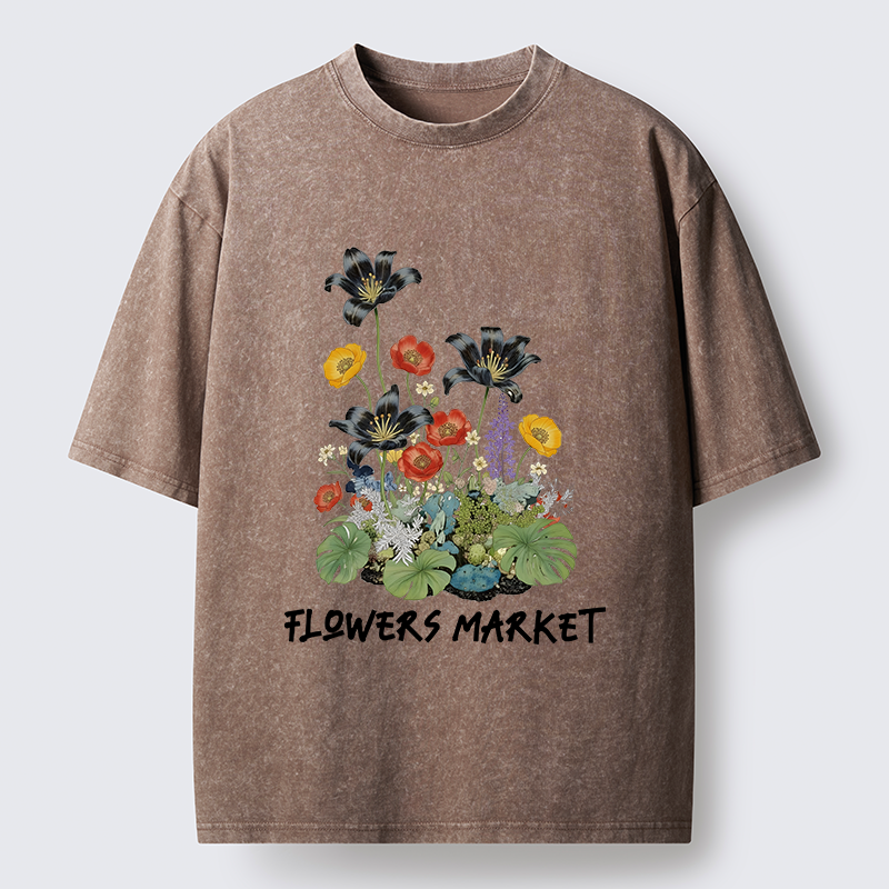 Tokyo-Tiger Beautiful Flowers Market Washed T-Shirt