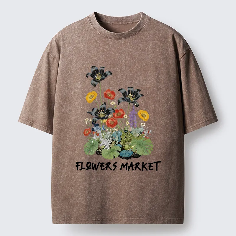 Tokyo-Tiger Beautiful Flowers Market Washed T-Shirt