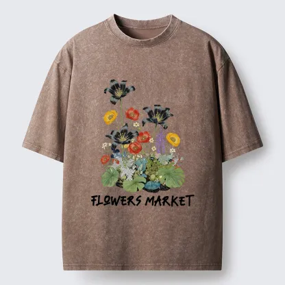 Tokyo-Tiger Beautiful Flowers Market Washed T-Shirt
