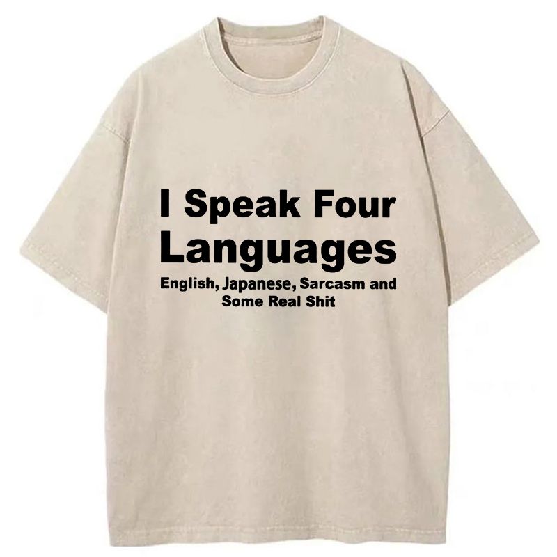 Tokyo-Tiger Speak Four Languages Washed T-Shirt