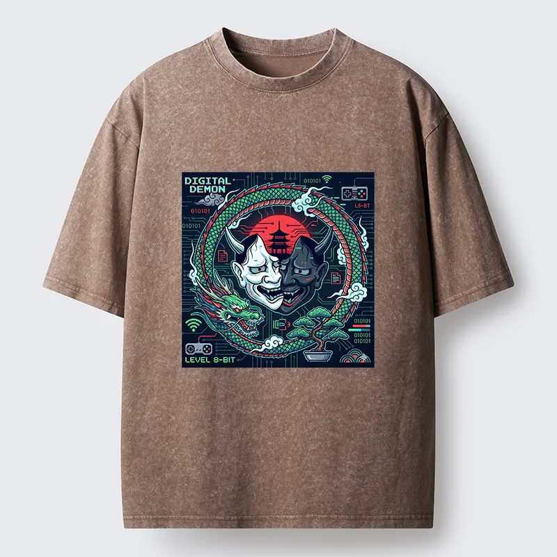 Tokyo-Tiger Japanese Oni Mask Hannya Game Washed T-Shirt