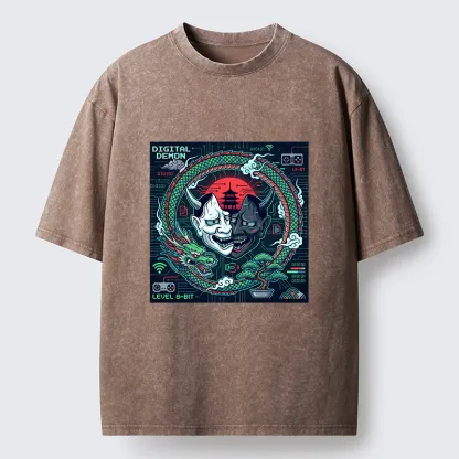 Tokyo-Tiger Japanese Oni Mask Hannya Game Washed T-Shirt