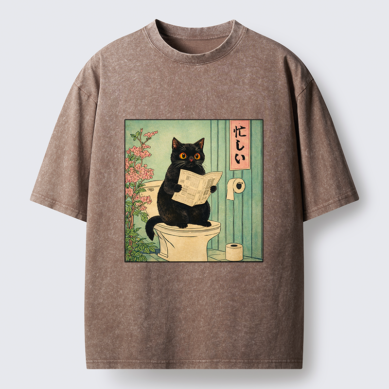 Tokyo-Tiger A Very Busy Black Cat Washed T-Shirt