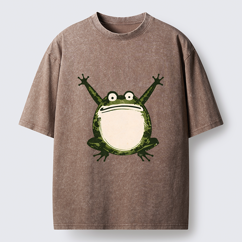 Tokyo-Tiger Ukiyoe Funny Frog Washed T-Shirt