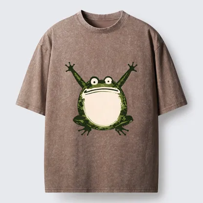 Tokyo-Tiger Ukiyoe Funny Frog Washed T-Shirt