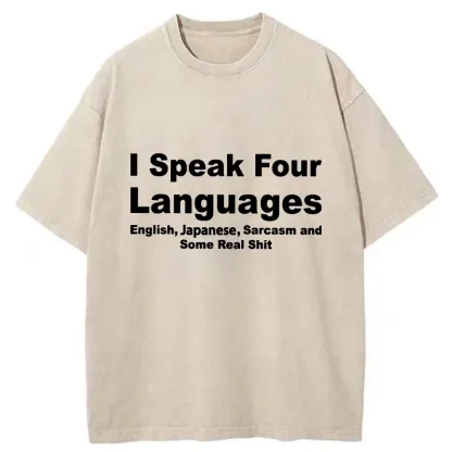 Tokyo-Tiger Speak Four Languages Washed T-Shirt