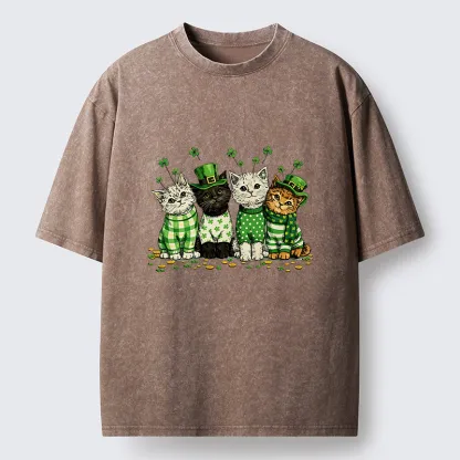 Tokyo-Tiger Green Lucky Kitten Washed T-Shirt