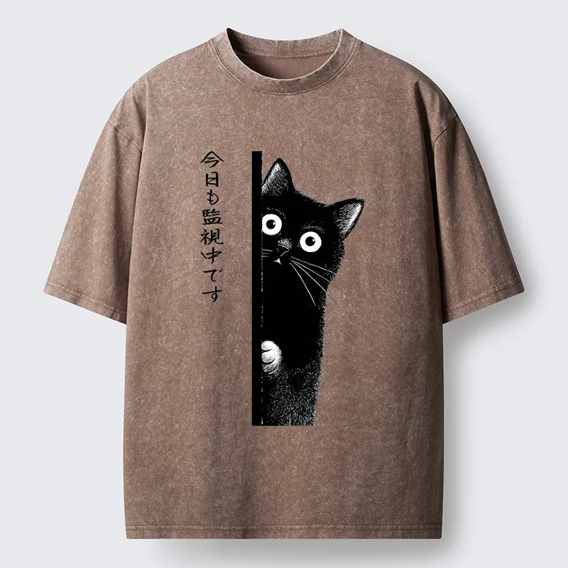 Tokyo-Tiger A Black Cat Is Watching You Washed T-Shirt