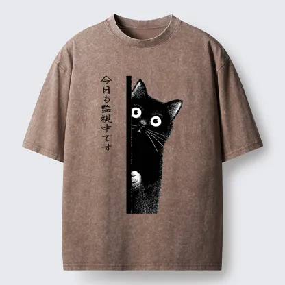 Tokyo-Tiger A Black Cat Is Watching You Washed T-Shirt