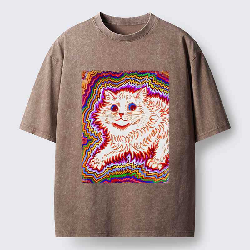 Tokyo-Tiger Rainbow Colorful Cat Washed T-Shirt